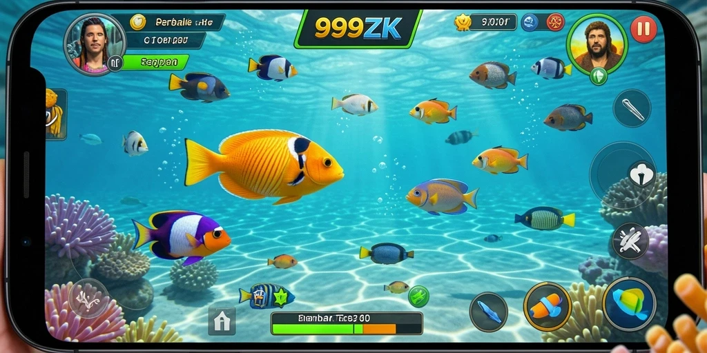 Gameplay seru 999ZK dengan ikan berwarna-warni yang menunggu untuk ditangkap.