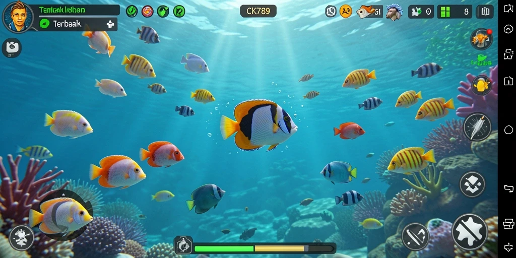 Screenshot gameplay CK789 menampilkan keseruan menembak ikan.