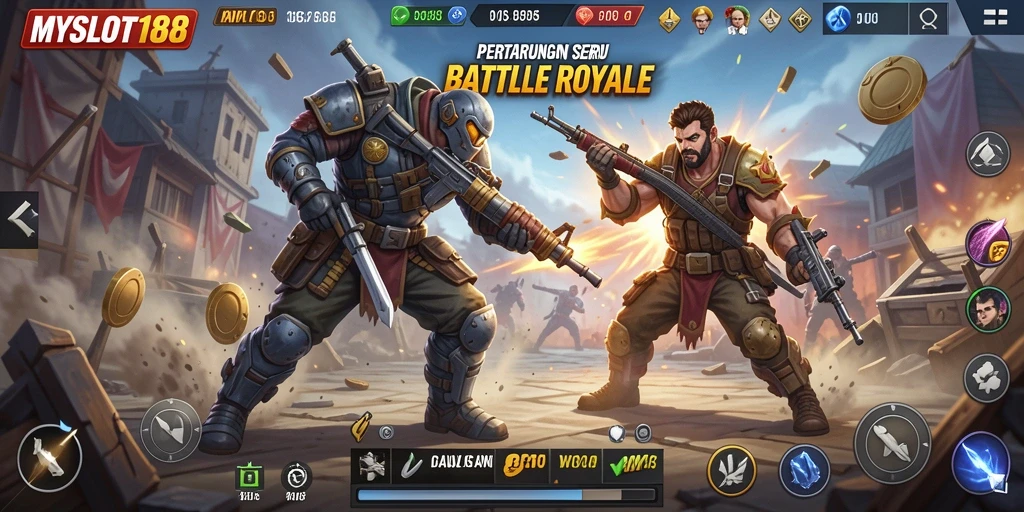 Gameplay seru MYSLOT188 dengan aksi Battle Royale yang intens.