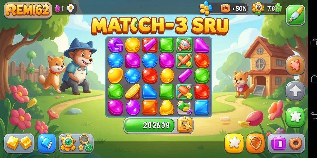 Tampilan gameplay REMI62 dengan elemen Match-3 yang menawan.