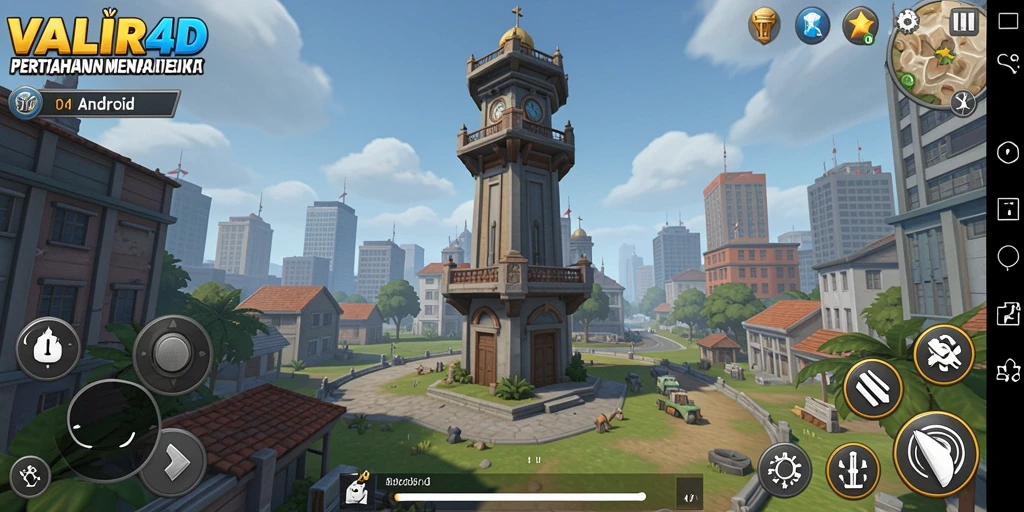 Tangkapan layar gameplay VALIR4D menampilkan menara yang siap bertahan melawan serangan musuh.